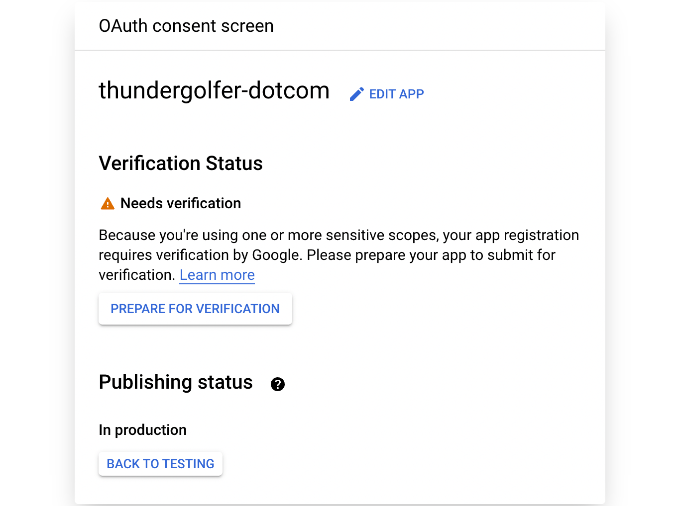 ensure the Google Cloud app is 'in production'