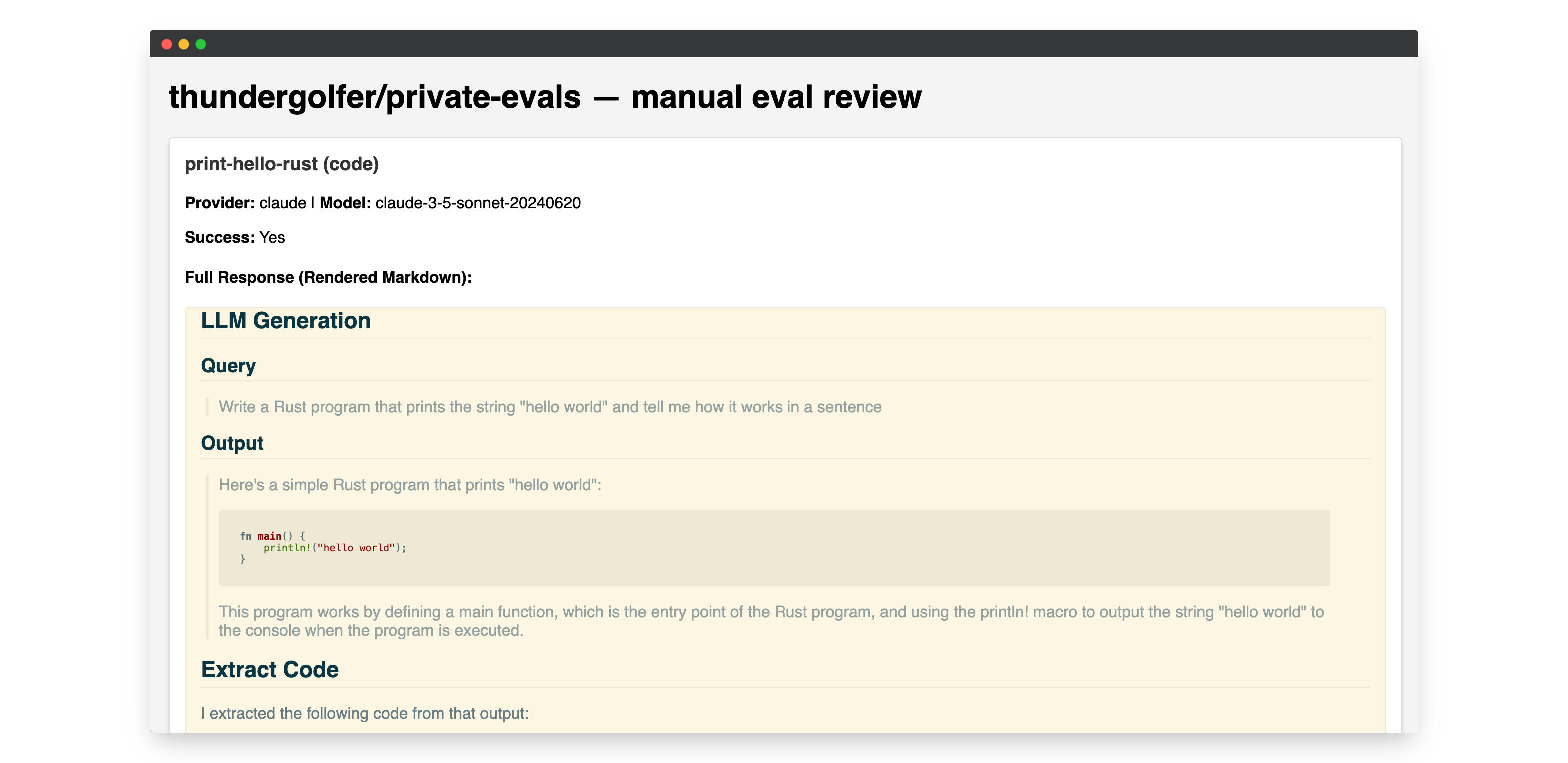 I use a dead simple manual review tool for those evals that need it.
