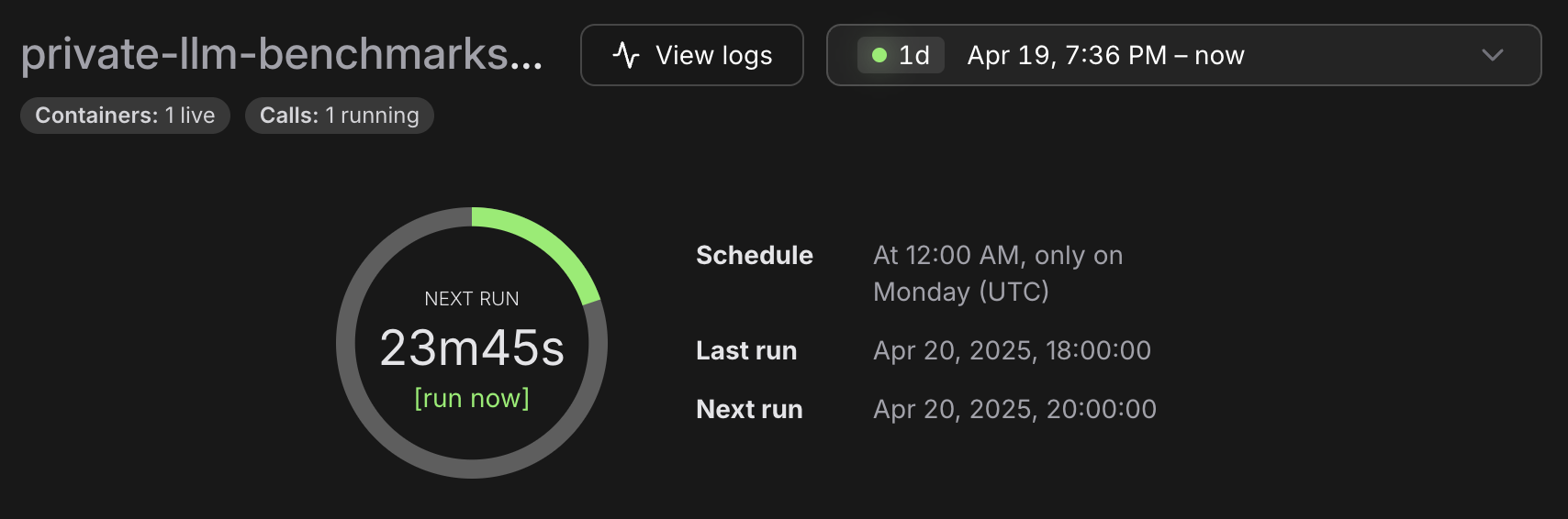 I run my private evals weekly using a Modal cron.
