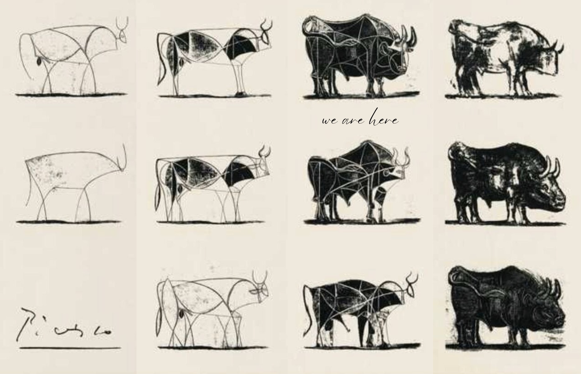 Le Taureau (The Bull) by Pablo Picasso — a series of eleven lithographs showing the progressive abstraction of a bull